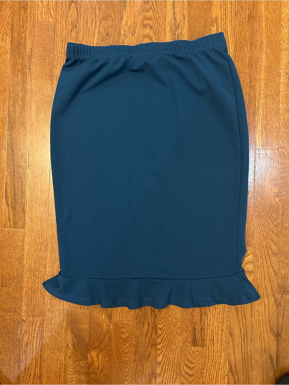 Women's Dark Teal Pencil Skirt with Ruffle Hem